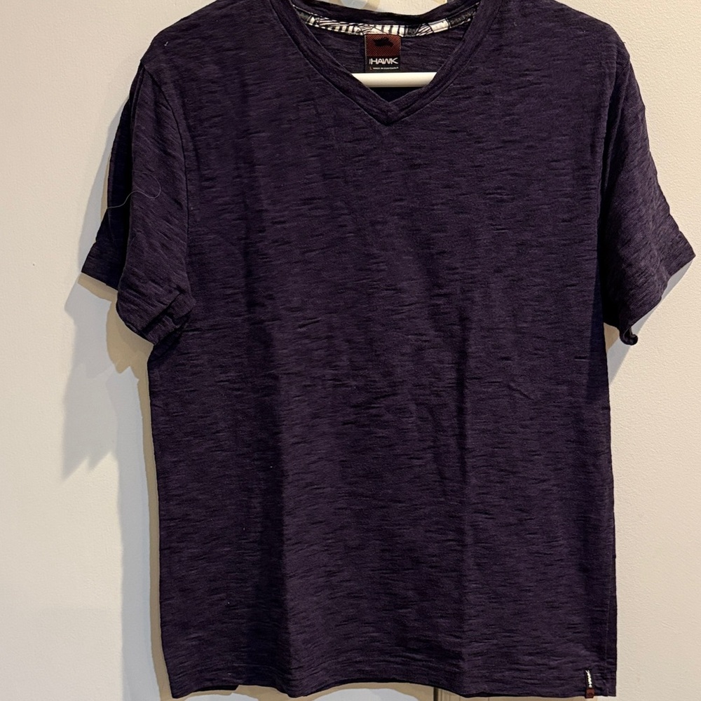 Hawk Men's Deep purple V-Neck Tee. Size large